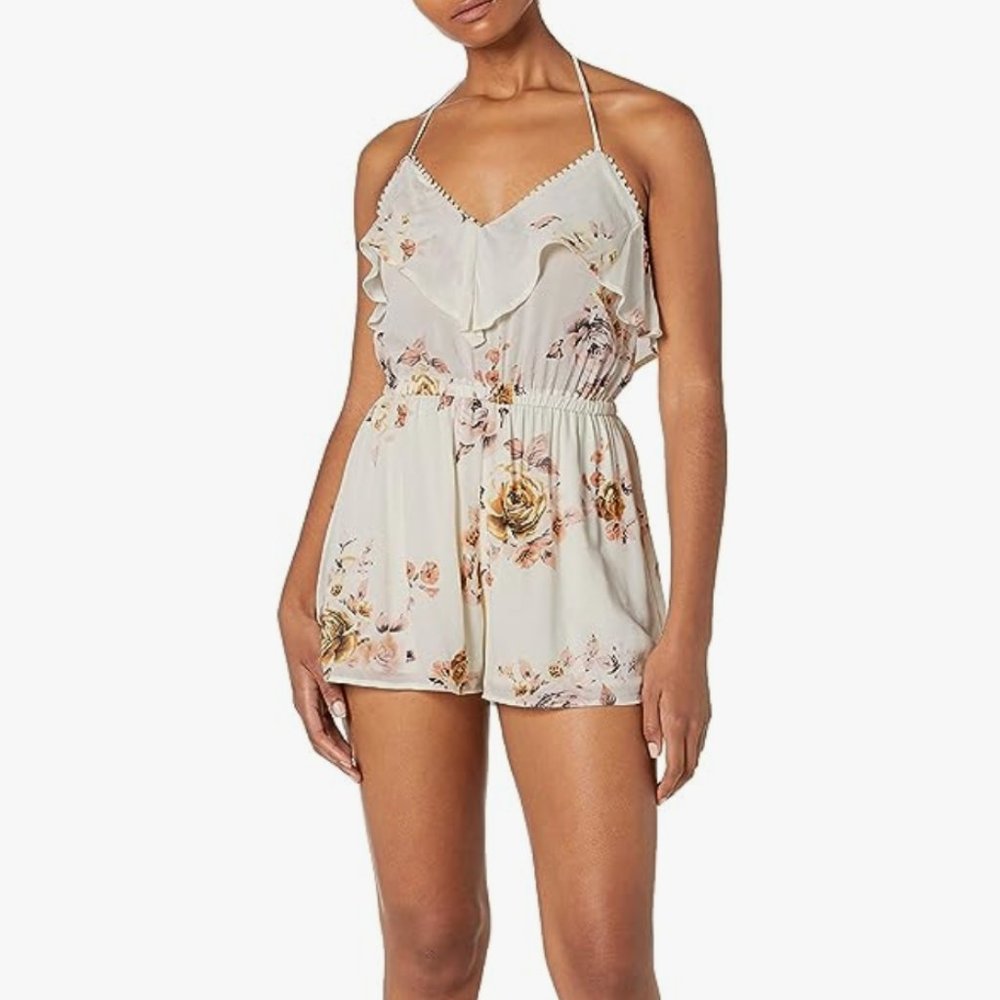 Clayton Elicia Romper Floral Print White/Pink (Small)